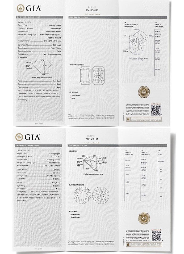 GIA man-made diamond certificate sample on LONITE cremation diamonds from ashes